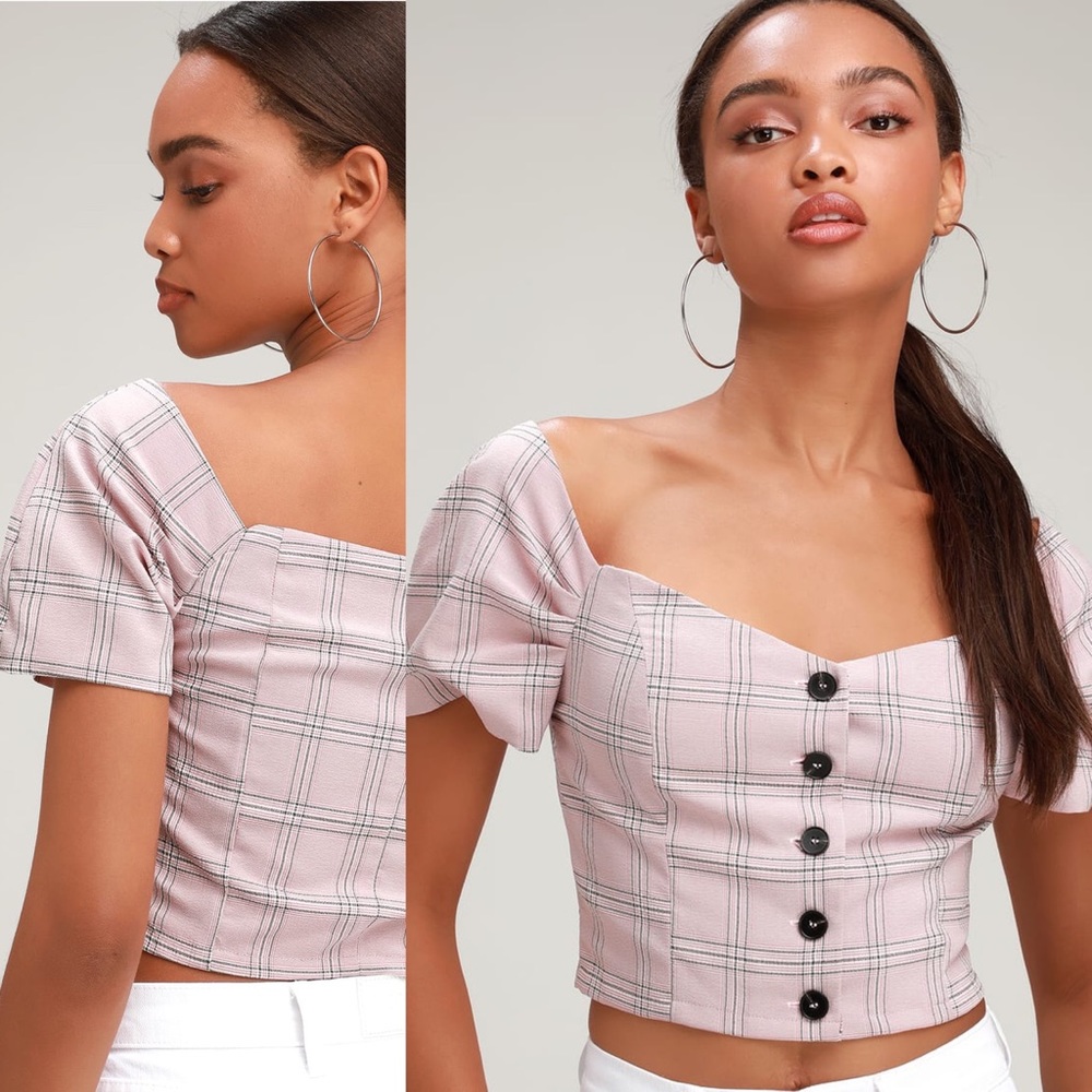 Baxter Blush Pink Plaid Off-the-Shoulder C…